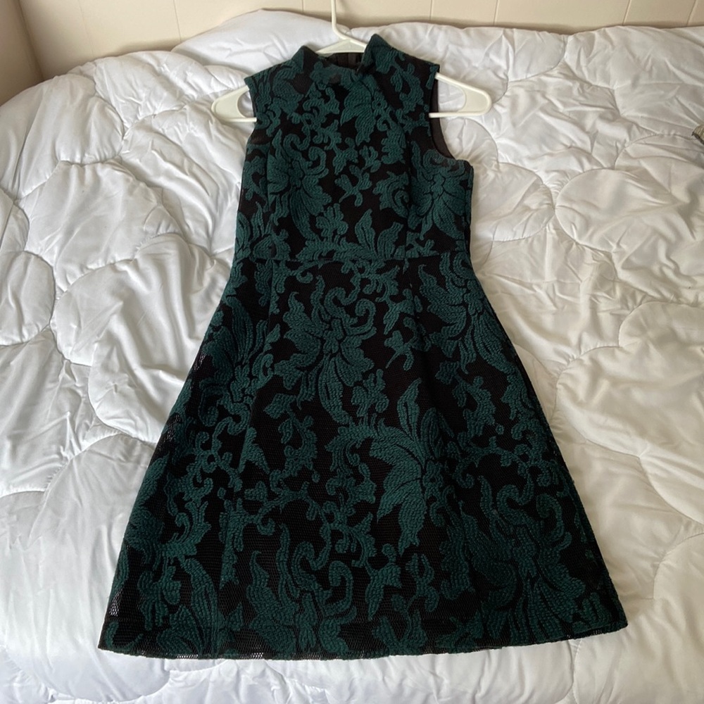 High neck green and black dress